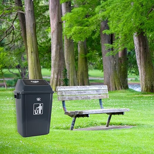 4-Pack Plastic Trash Can with Swing Lid, 15 Gallon Large Swing Top Garbage Can, Grey