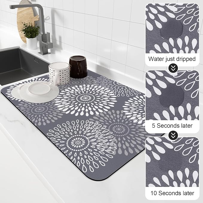 Dish Drying Mat Absorbent Kitchen Counter Mat Rubber Backing Draining Mat | - Image 4