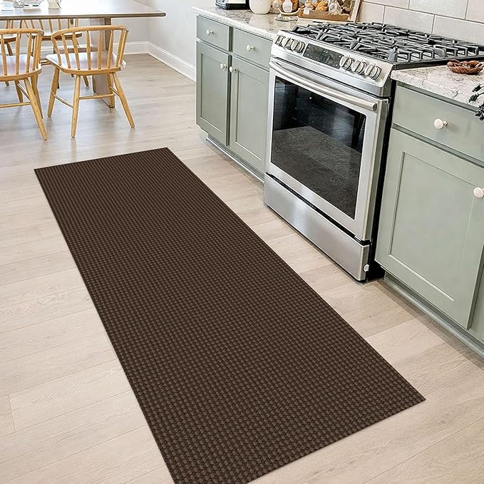 IOHOUZE Washable Runner Rug 2x7 Non Slip Runners for Hallways Entryway Runner Indoor, Kitchen Rugs Woven Cotton Floor Carpet for Kitchen Hall Entrance Bedroom, Brown