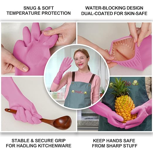 DABOGOSA Rubber Dishwashing Gloves, Non-Slip Kitchen, 3 Pairs - Image 2