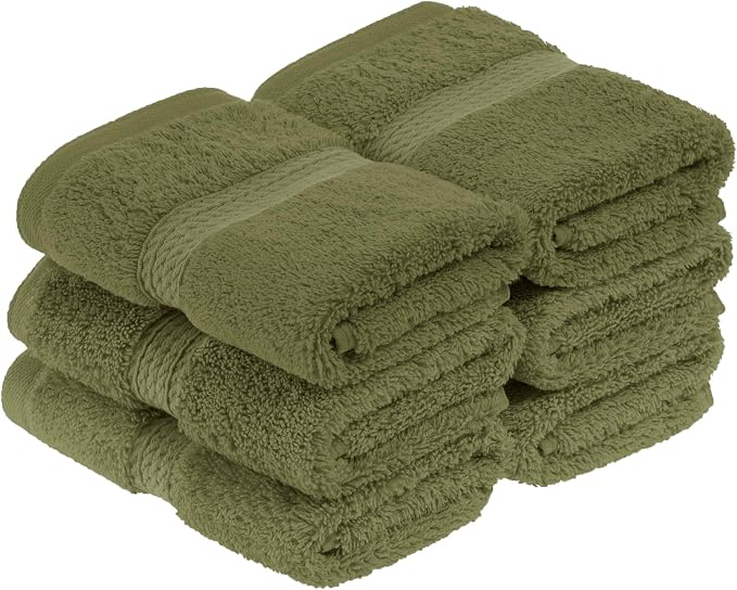 Superior Egyptian Cotton Plush Absorbent, Face Towel Set of 6, Forest Green | by SUPERIOR