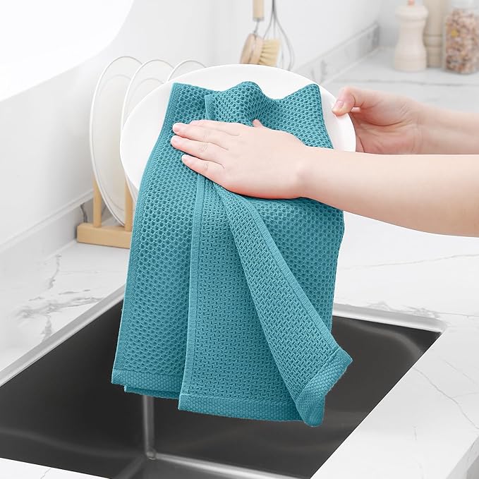 Homaxy 100% Cotton Waffle Weave Kitchen Dish Towels 6-Pack, Lake Blue | 13 x 28 - Image 4