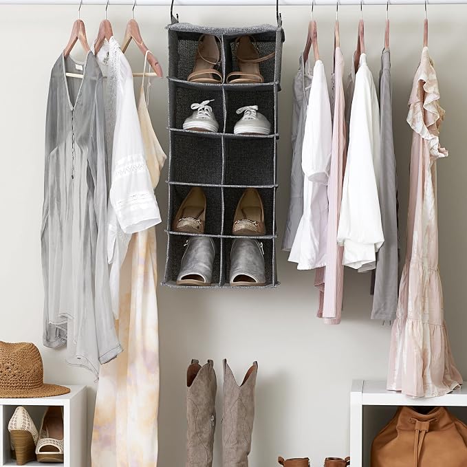 Household Essentials 10 Pocket Double Hang Canvas Shoe Organizer Side‑by‑Side - Image 2