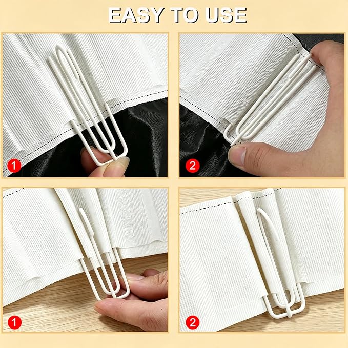 Curtain Pleat Hooks 4 Prongs Pinch Pleat Hook and Pins, 60 Pack White | Durable - Image 5
