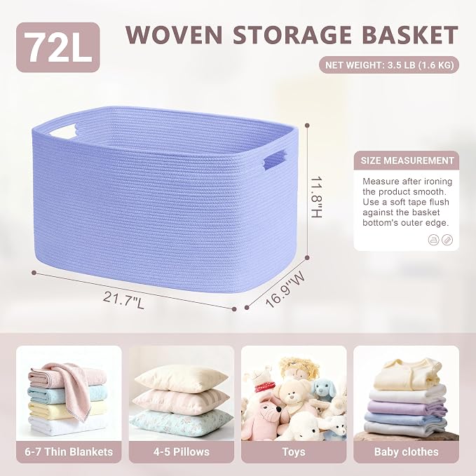 72L Large Woven Laundry Basket Hamper - Image 2