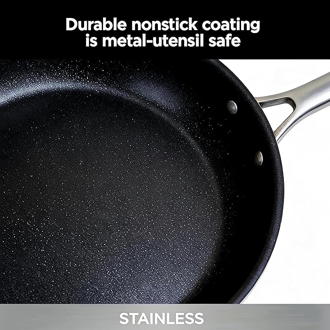 RV pan Stainless Steel Non Stick Fry Pan Set,8 & 10 Inch,Gas Electric Induction Compatible,PFOA Free,Dishwasher Safe,Oven Safe up to 500°F,2-Piece Cookware,Even Heat Distribution & Stay Cool Handles.