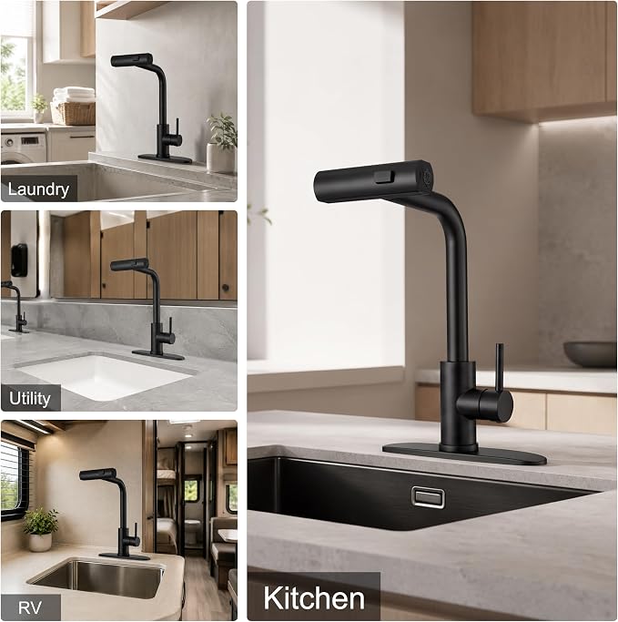 Kitchen Faucet with Pull Down Sprayer, Matte Black Waterfall Kitchen Faucet | - Image 6