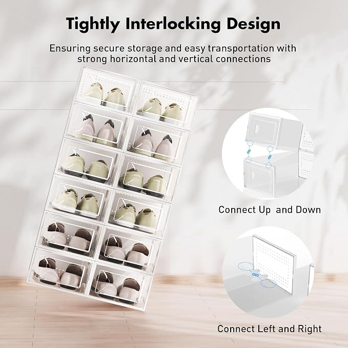 Foluck Shoe Storage Box, 15 Pack Clear Plastic Stackable Organizer - Image 3