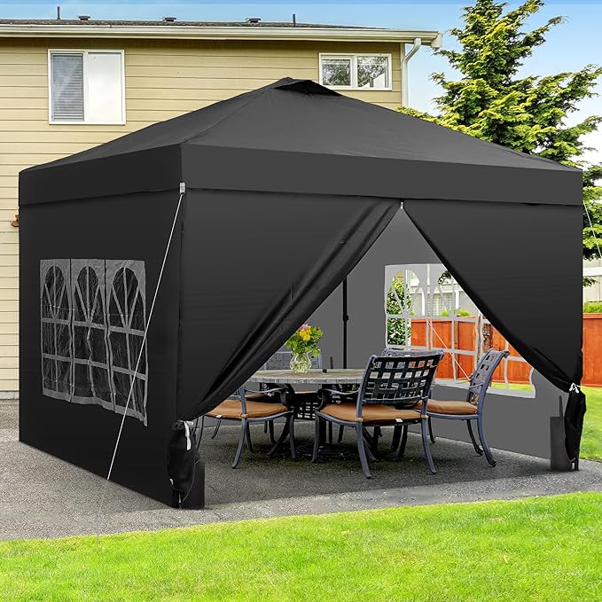 Saemoza 12x12 Pop Up Canopy Tent with One Push Setup, Portable Sun Shade Tent, Instant Easy Up Canopy with 4-Sidewalls & Wheeled Bag, Outdoor Fldable Gazebo with Vent Top, Black.