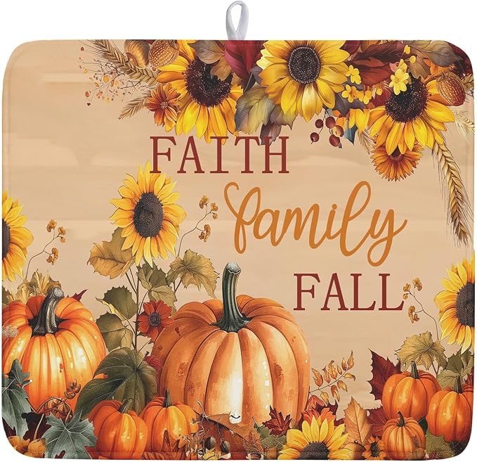 Faith FamilyFall Dish Drying Mat 16X18 Inch Thanksgiving Mats by Kawani