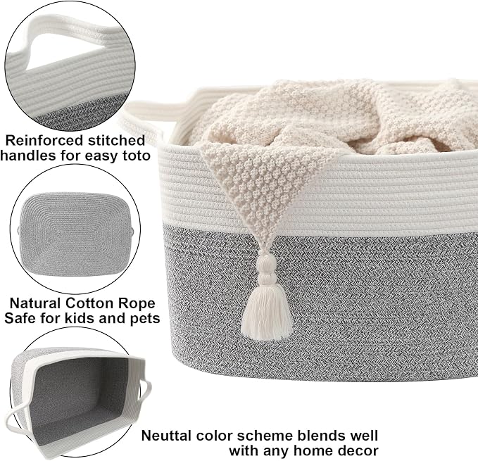 65L Laundry Basket with Handles, Woven Blanket Basket - Image 3
