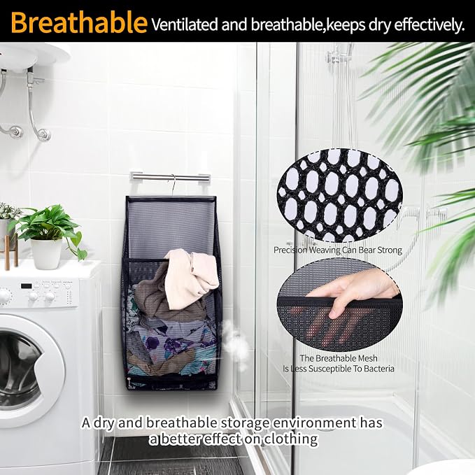 Hanging Collapsible Breathable Mesh laundry bags, Fast Drying Portable Space - Image 6