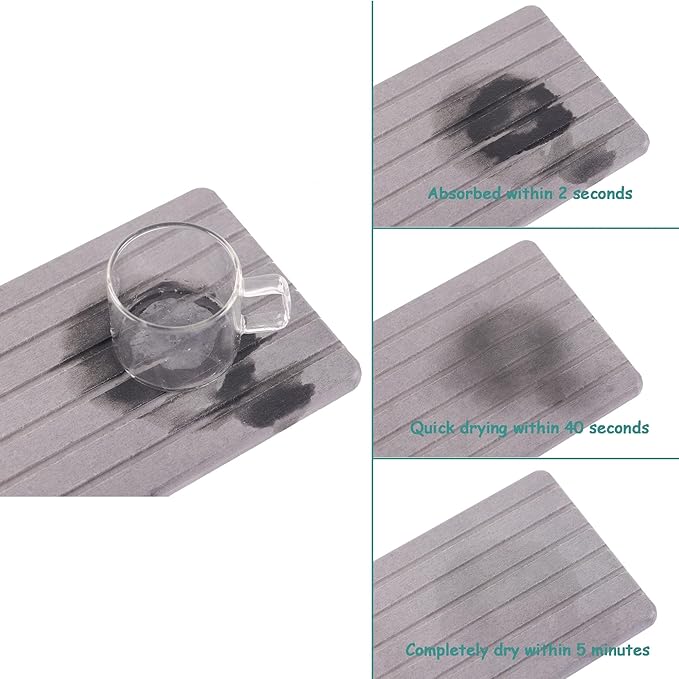 2 PCS Water Absorbent diatomite Coasters, 8.3" x 4" Water Absorbing Stone Tray for Sink, Stone Drying mat for Kitchen Counter, Stone soap Tray Used for Hand Soaps & toiletries & Plants