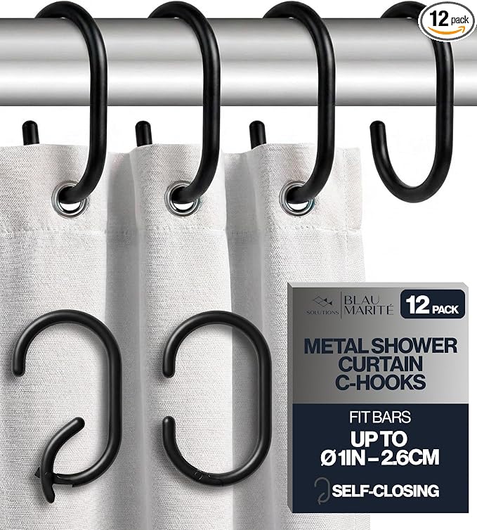 12 Metal Shower Curtain Hooks, Rust-Proof Decorative C-Shaped Curtain Hooks by BLAUMARIT%C3%89