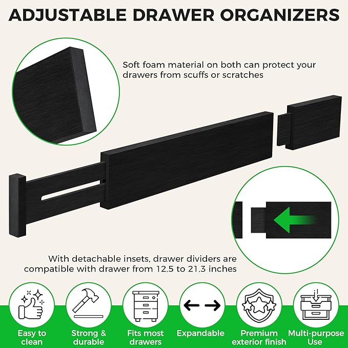 4 Pack Bamboo Drawer Dividers Organizer - Image 4