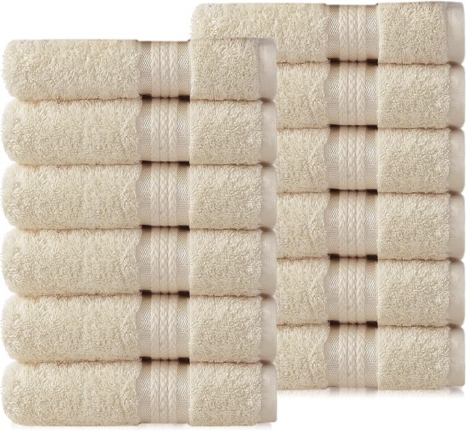 COTTON CRAFT Ultra Soft Washcloths -12 Pack- 12x12-100% Cotton Facecloths by COTTONCRAFT