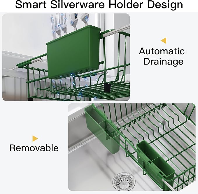JASIWAY Green Dish Drying Rack in Sink, Dish Drainer - Image 9