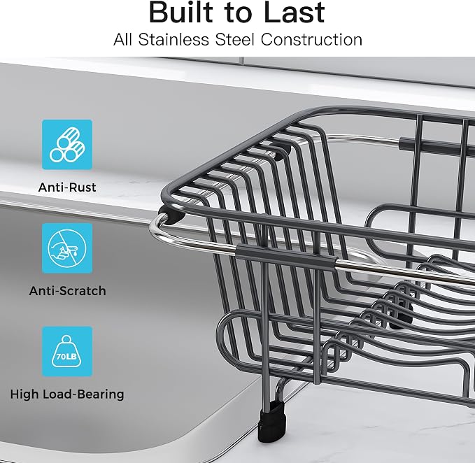 JASIWAY Gray Dish Drying Rack in Sink - Image 7