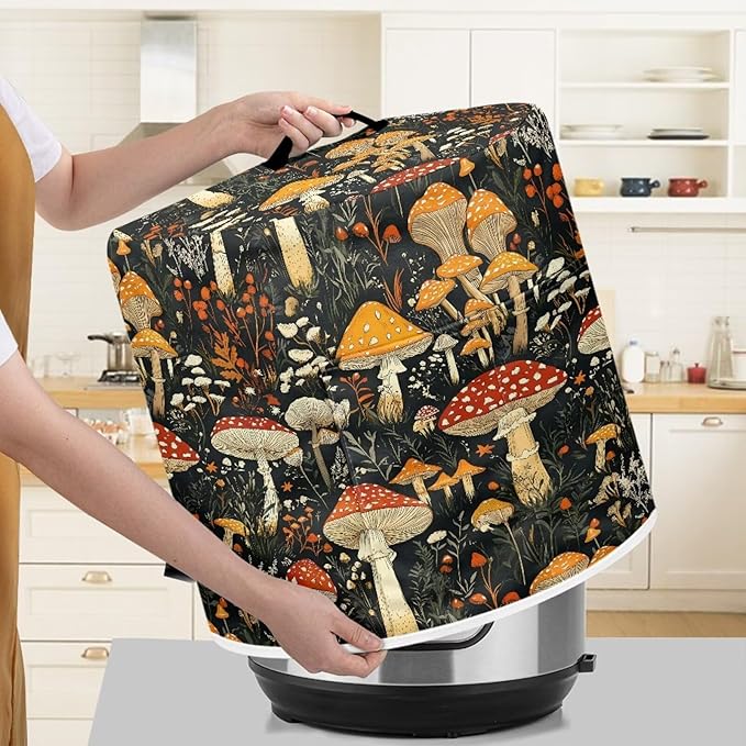 Dust Cover for 8 Quart Air Fryer and Electric Pressure Cooker with Pockets, Washable Cover for Electric Appliance, Portable Small Appliance Covers Accessories Mushroom