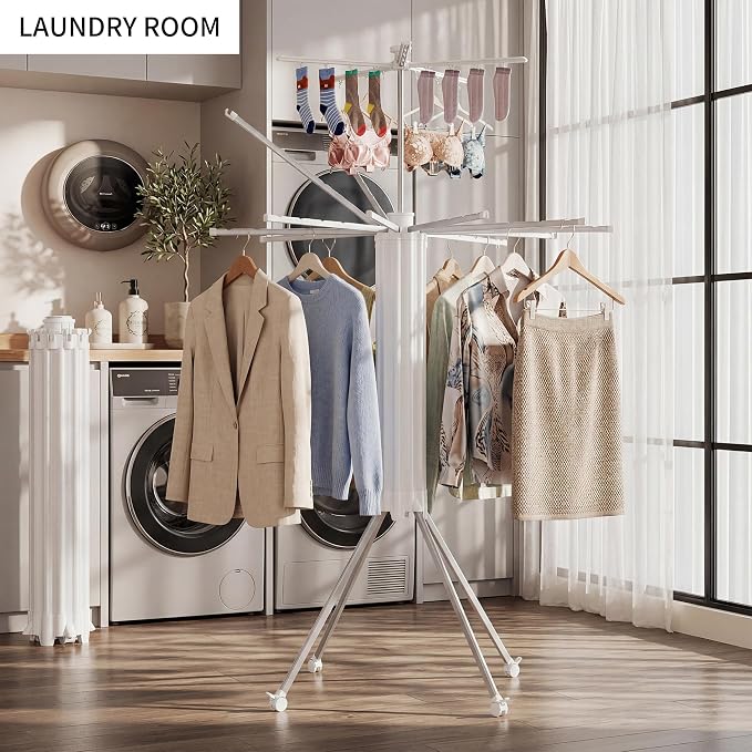 RFOUO Foldable Clothes Drying Rack Aluminum 4 Legs 16 Rods Double Layer | - Image 2