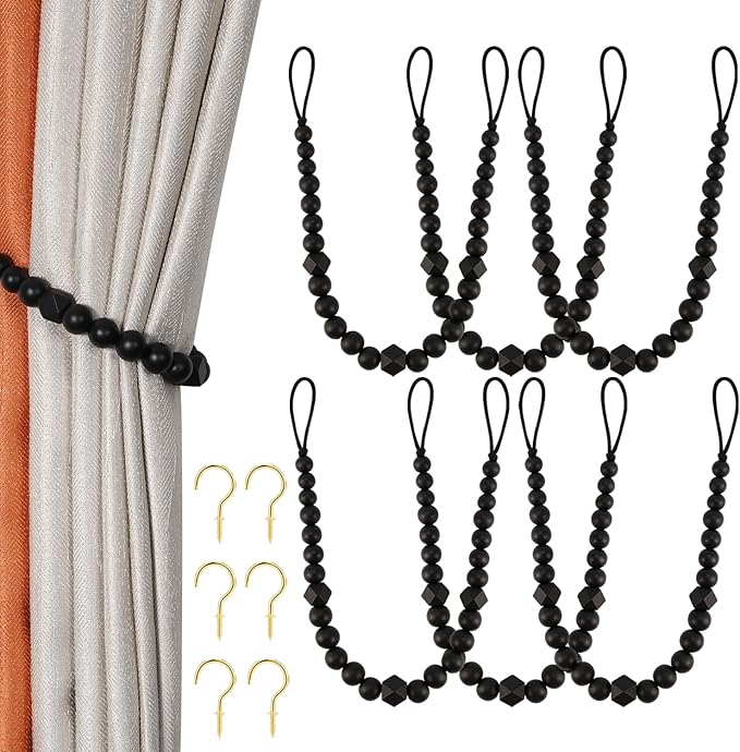KLOGTSIND Wood Bead Curtain Tiebacks, 6 Pack Curtain Tie Backs by KLOGTSINDDirect