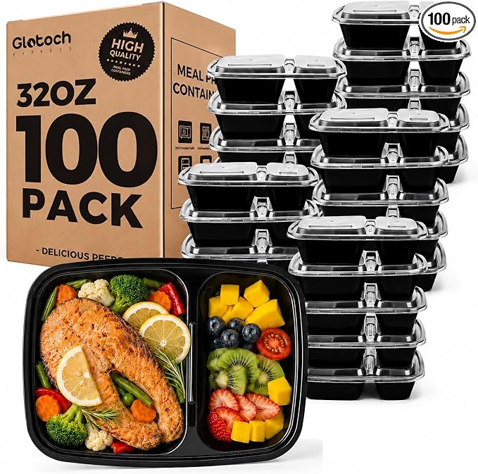 Glotoch 100 Pack32oz 2-Compartment Meal Prep Containers by GlotochExpress