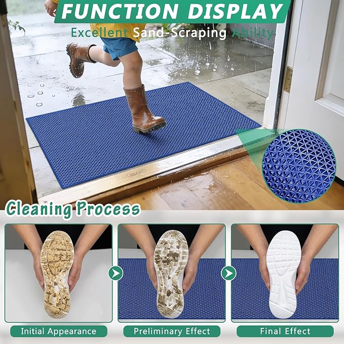 WochiTV Non Slip Drainage Mats, Front Door Mat, PVC Pool Floor Mat 0.2'' Thick Rubber Outdoor Indoor, Parking Space Mat for Bathroom Garage Basement Backyard Commercial Kitchen, 1.4x2.3Ft Blue