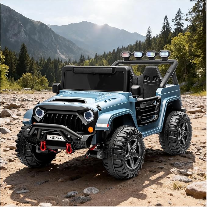 Kids 24v 2-Seater Electric Ride on Car,24v 4x4 Kids Electric Truck with Remote Control,2-Seater Ride-on Car, Spring Suspension & LED Lights for Backyard Exploration