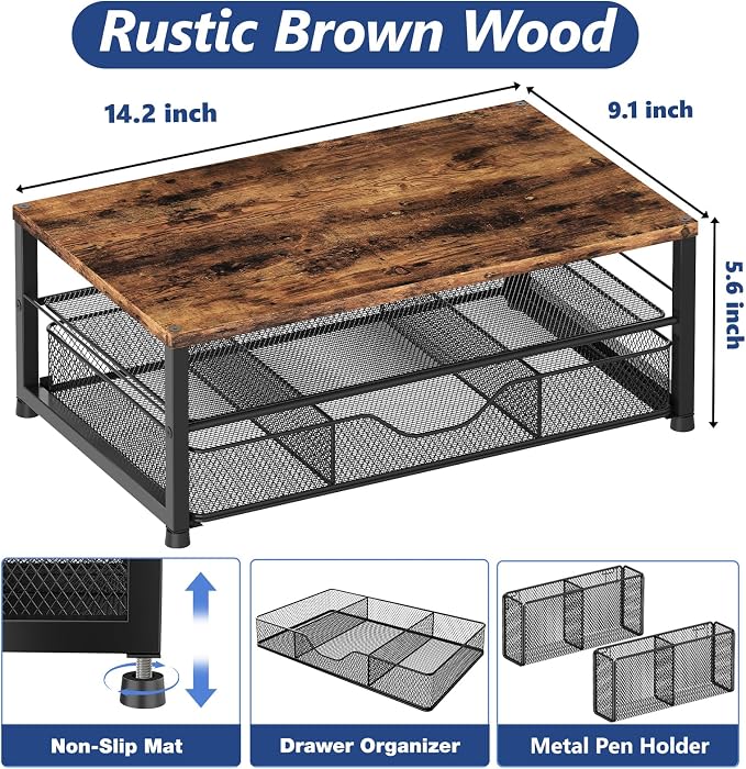 Desk Organizer and Accessories, 2-Tier Computer Monitor Stand Riser - Image 3