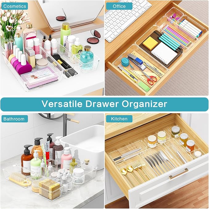 Manalete 12 Pcs Clear Plastic Drawer Organizer, Makeup & Vanity Organizer | - Image 5