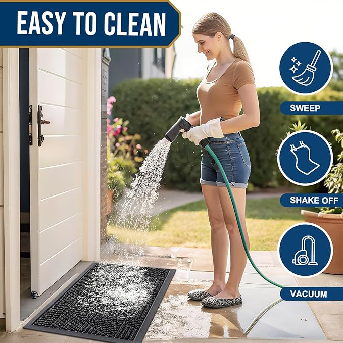 Smiry Front Door Mat Outside Entrance, Heavy Duty Sturdy Natural Rubber Doormat, Trap Dirt and Moisture, Easy Clean Low Profile Mats for Indoor Outdoor Entry, Irregular Triangle (33x21, Black)