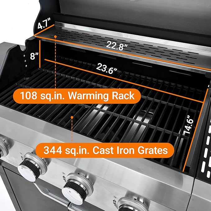 4-Burners Propane Gas Grill Outdoor with Side Burner & Thermometer, Stainless Steel Propane Grill with Cover for Outdoor BBQ, Patio Backyard Barbecue, 51000 BTU Output