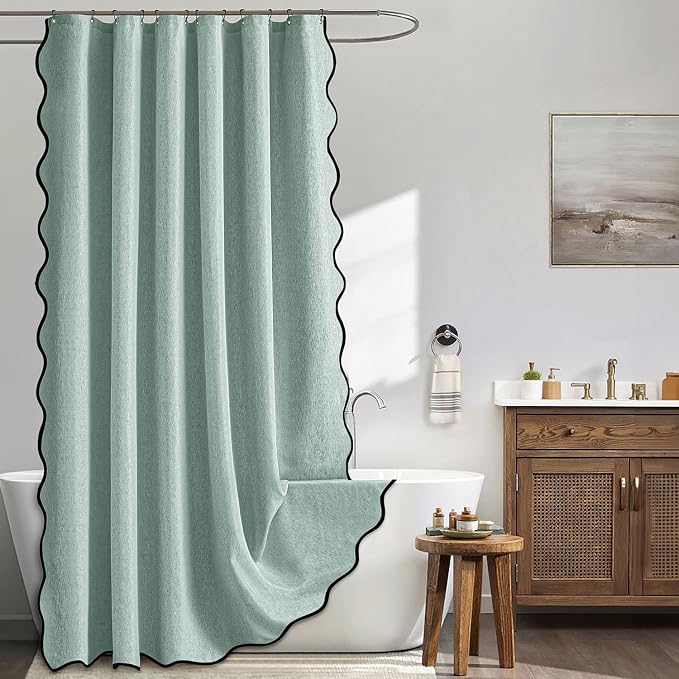 MIULEE Seafoam Green Scalloped Linen Shower Curtain 72x72 Inches by MIULEE