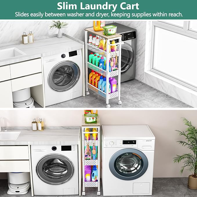 Vivihomety 4-Tier Slim Utility Rolling Laundry Cart - Image 7