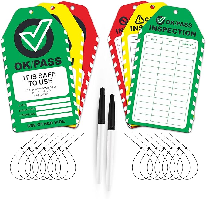 Scaffold Inspection Tags 50 Pack, Performance Never Tear Scaffolding Safety Inspection Tags, Waterproof Scaffold Inspection Tag Outdoor, OSHA Compliant Scaffold Tags Cards Red Yellow Green