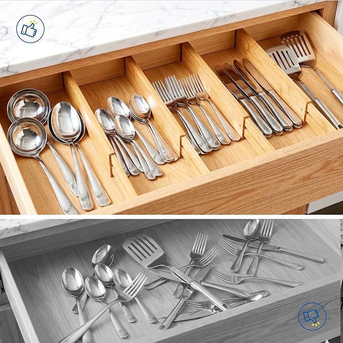 4 Pack 2.36" Bamboo Drawer Dividers, 17-22" Expandable Kitchen Organizers | - Image 3