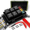 True Mods Waterproof 12V Fuse Relay Box Block Kit w/Pre-Wired Harness [12 & 16AWG] 6 Gang Bosch Style 5Pin 30A/40A Universal Relay & Fuse Panel for DC Auto Automotive Vehicle Car Marine Boat Jeep UTV