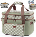 Double Layer Slow Cooker Carrier Bag for 6-8 Quart Oval CrockPot, Insulated Crock Pot Travel Bag with Top Zip Compartment and Front Pocket for Utensils