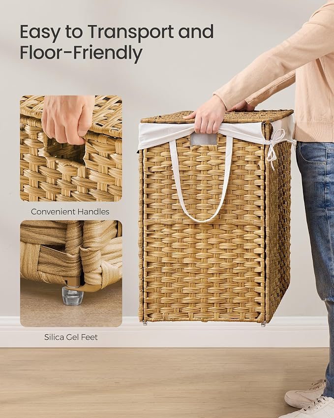 SONGMICS Laundry Hamper with Lid, 29 Gal Synthetic Rattan - Image 4