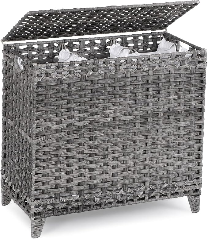 Laundry Hamper with 3 Removable Liner Bags, 132L Laundry Sorter with Lid by Hermina