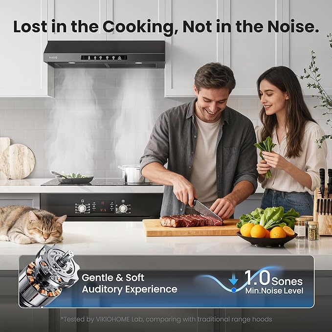 Range Hood 36 Inch Under Cabinet, 900 CFM Dual Centrifugal Motor, 3-Speed Ducted Kitchen Vent, Reusable Filters, Stainless Steel Kitchen Exhaust Fan with LED Lights, Black
