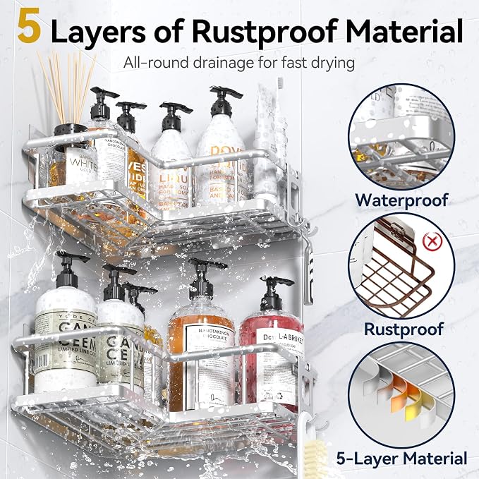 YASONIC Corner Shower Caddy Adhesive, 100% Rustproof Shower Organizer - Image 4
