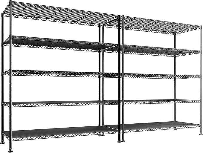 REIBII 45.5''W Storage Shelves Wire Shelving, 5 Tier Pantry Shelves for Storage Rack, Adjustable Metal Shelving for Pantry Kitchen Steel Shelving, 45.5" W x 71" H x 17.7" D, 2 Pack