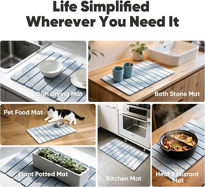 Stone Drying Mat for Kitchen Counter, Quick Diatomaceous Earth Mats for Dishes - Image 7