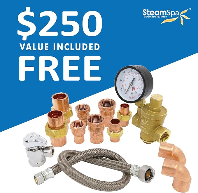 SteamSpa 4.5kW Steam Sauna Generator Premium Bundle 240V Steam Generator with Touch Pad Control, Steamheads, Pressure Relief Valve, Built-in Auto Drain and Plumber Quick Install Kit PRT450OB-A