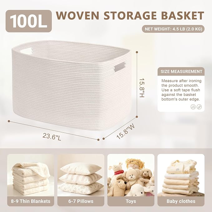 100L Extra Large Woven Laundry Basket Hamper - Image 2