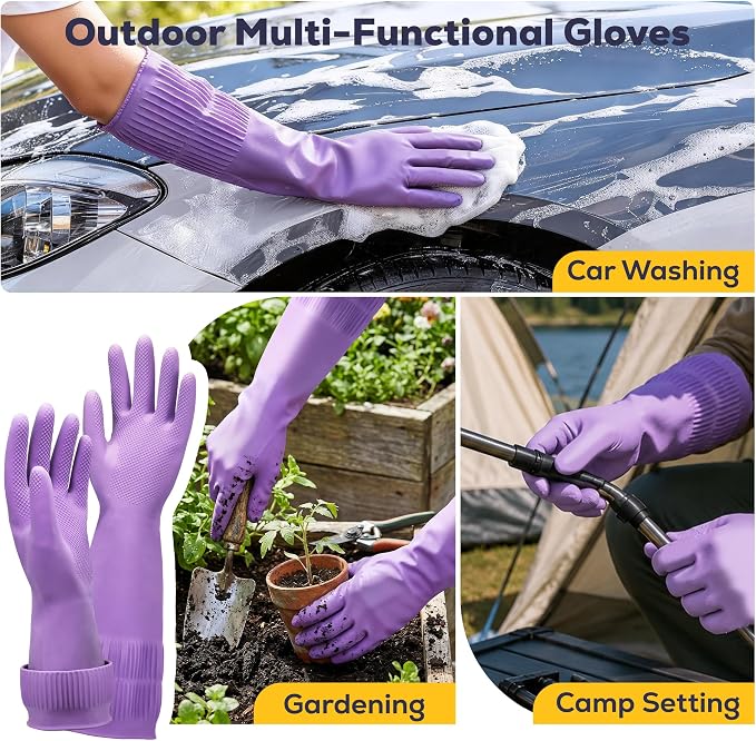 FMP Brands 3/6/12/60 Pairs 15 Inch Extra Long Rubber Dishwashing Gloves - Image 5