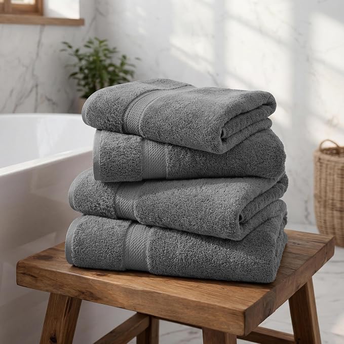 Superior Egyptian Cotton Plush & Absorbent, Bath Towel Set of 4, Charcoal | - Image 2