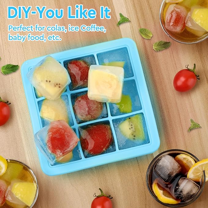 2 Pack Silicone Ice Cube Tray,Small Ice Trays for Freezer,Ice Cube Trays for Mini Fridge Freezer with Cover,Square Ice Cube mold for Cocktail,Coffee,Drinks,Baby Food,BPA Free,Ice molds