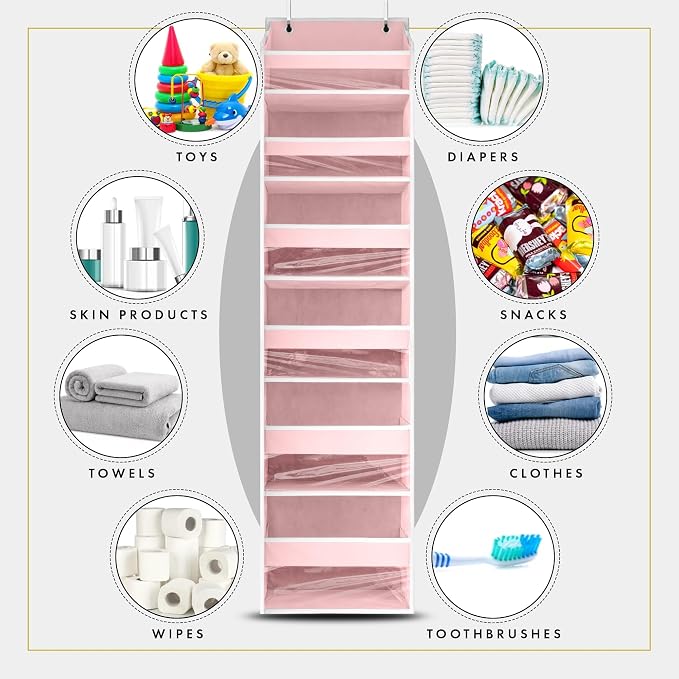 HOMELUX THEORY Over the Door Organizer, 100D Fabric, Baby Pink 1pc - Image 6